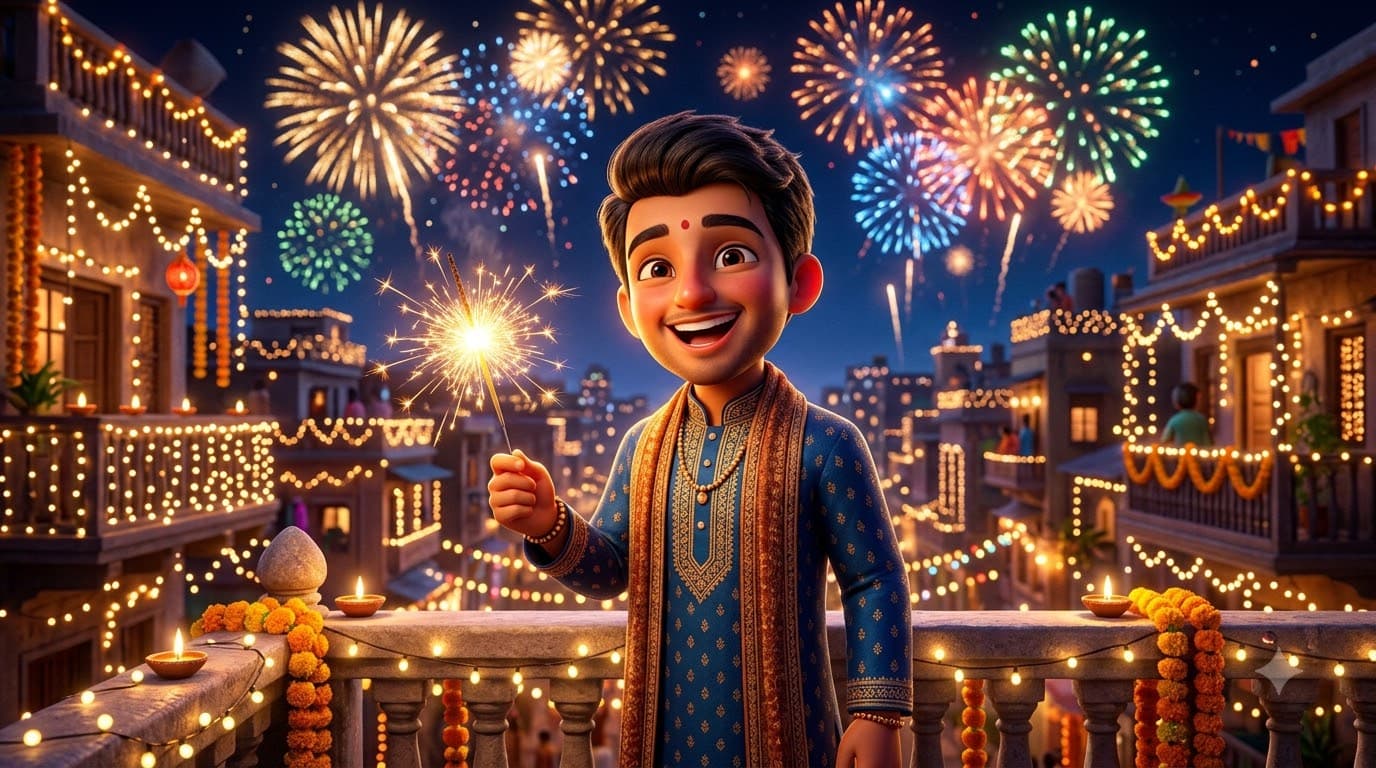 पटाखों के साथ दिवाली 3D अवतार