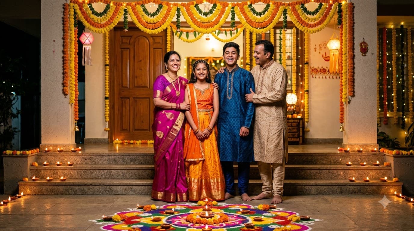 दिवाली परिवार रंगोली फ़ोटो