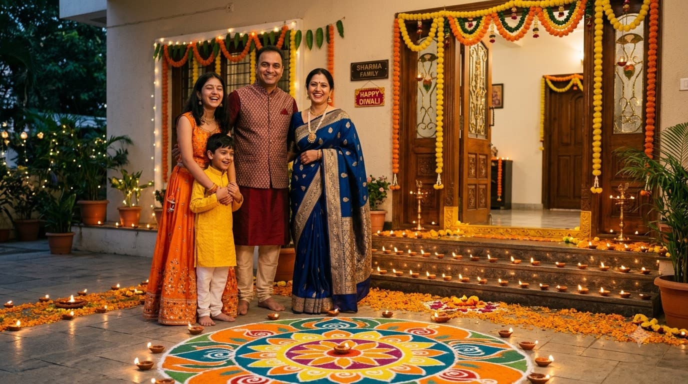दिवाली परिवार रंगोली फ़ोटो — नमूना नतीजा 2