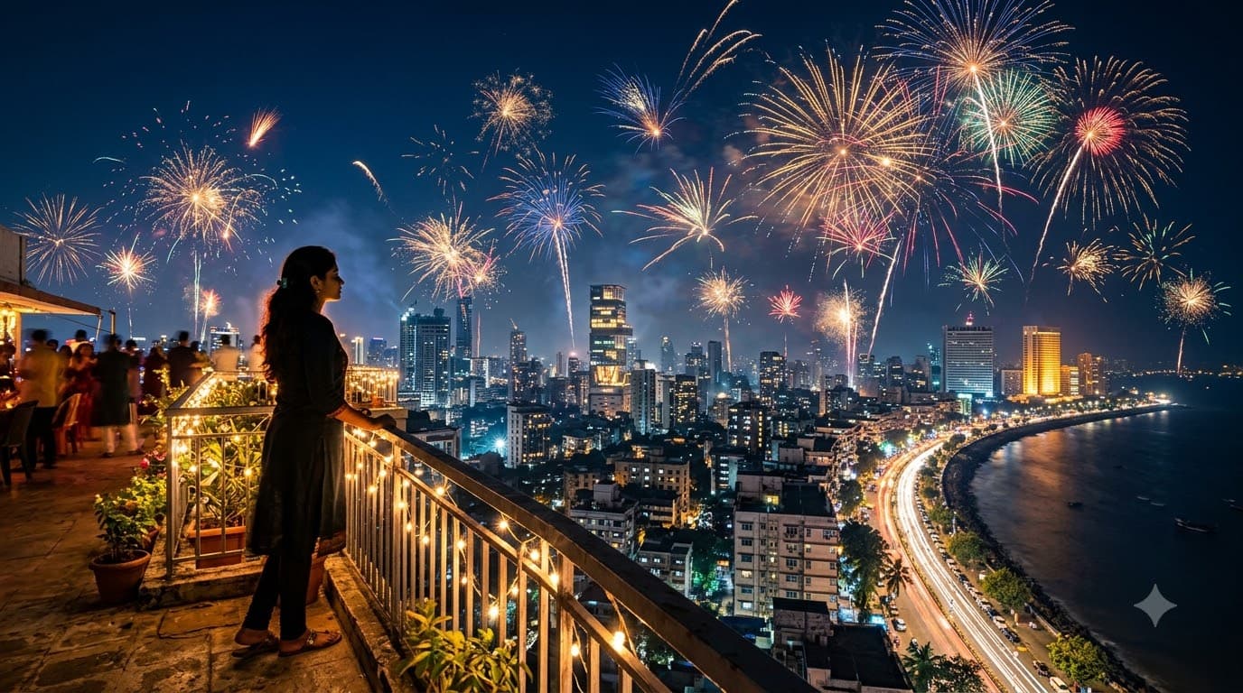 Diwali Night Skyline with Fireworks