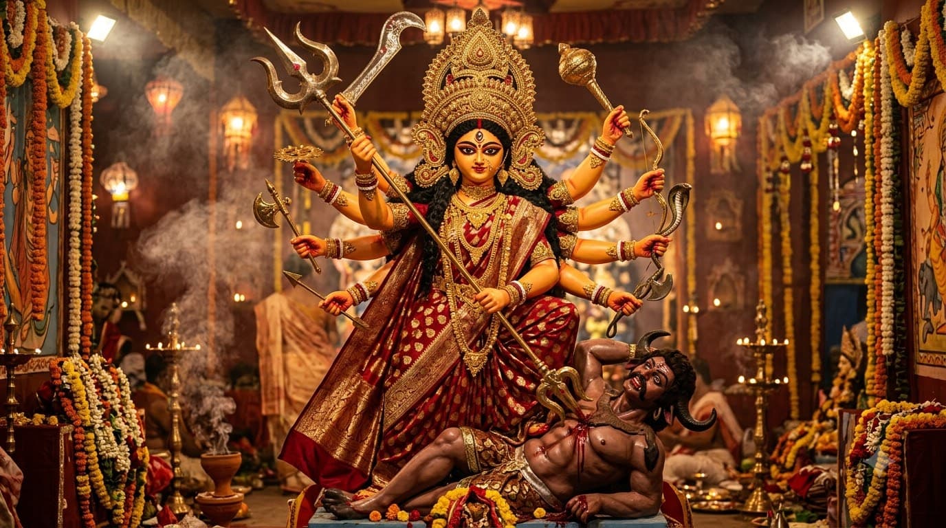 Durga Idol Pandal Close-Up