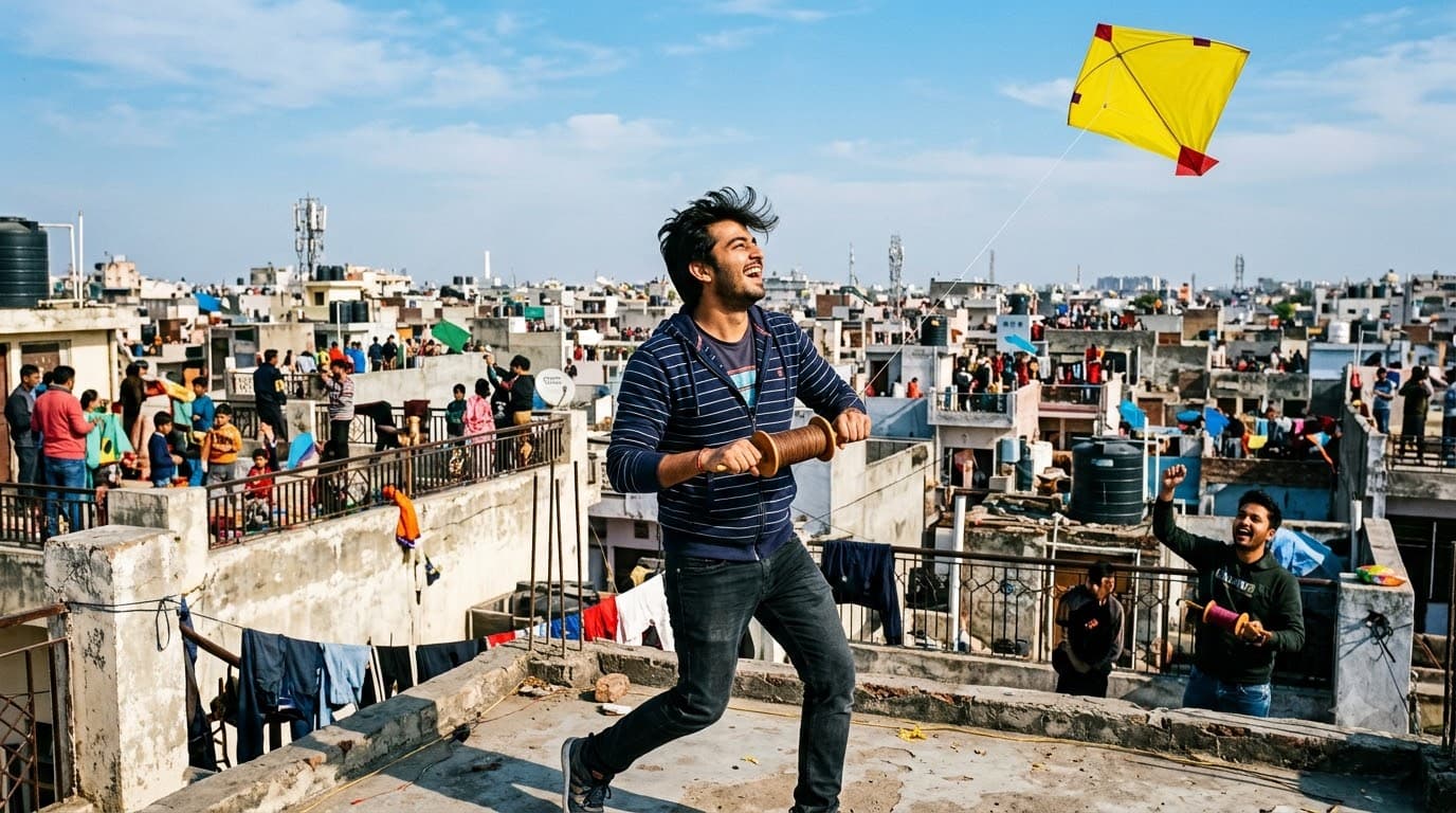 Kite Flying Rooftop Portrait
