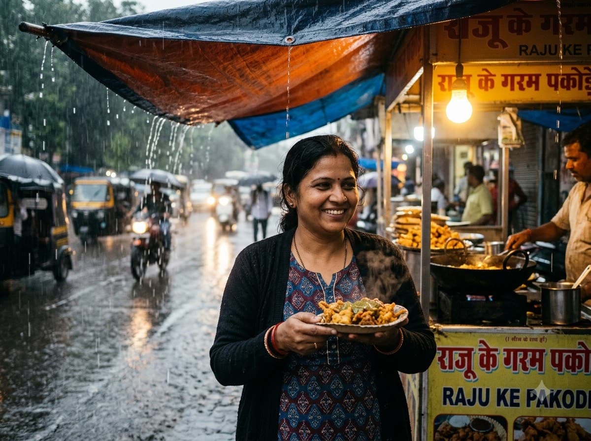 बारिश में ठेले का नाश्ता — नमूना नतीजा 2