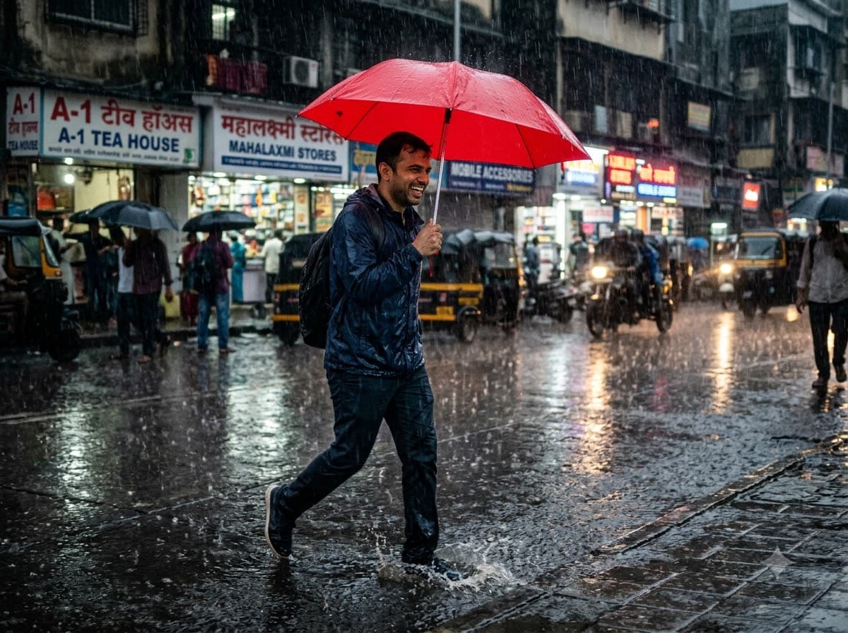 बारिश में छाते के साथ