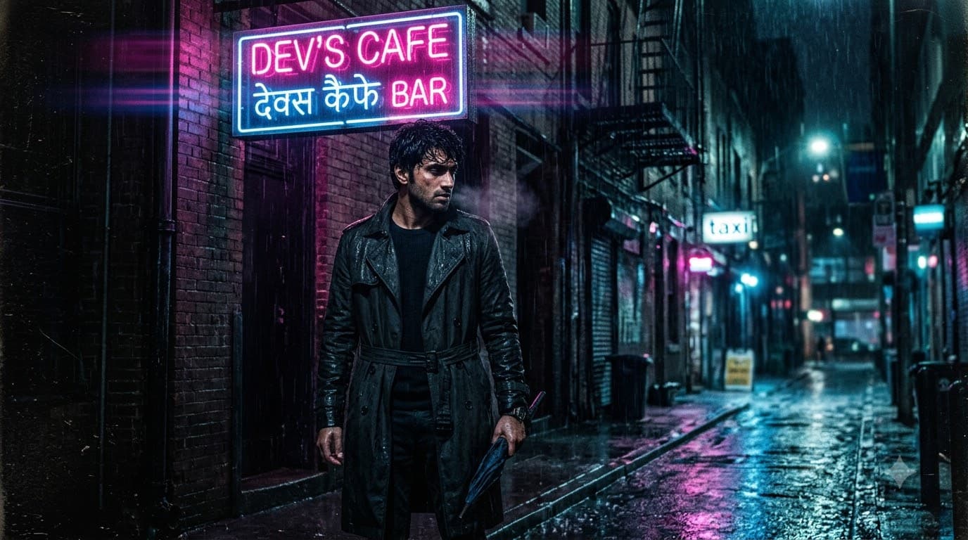 Rainy Neon Noir Portrait