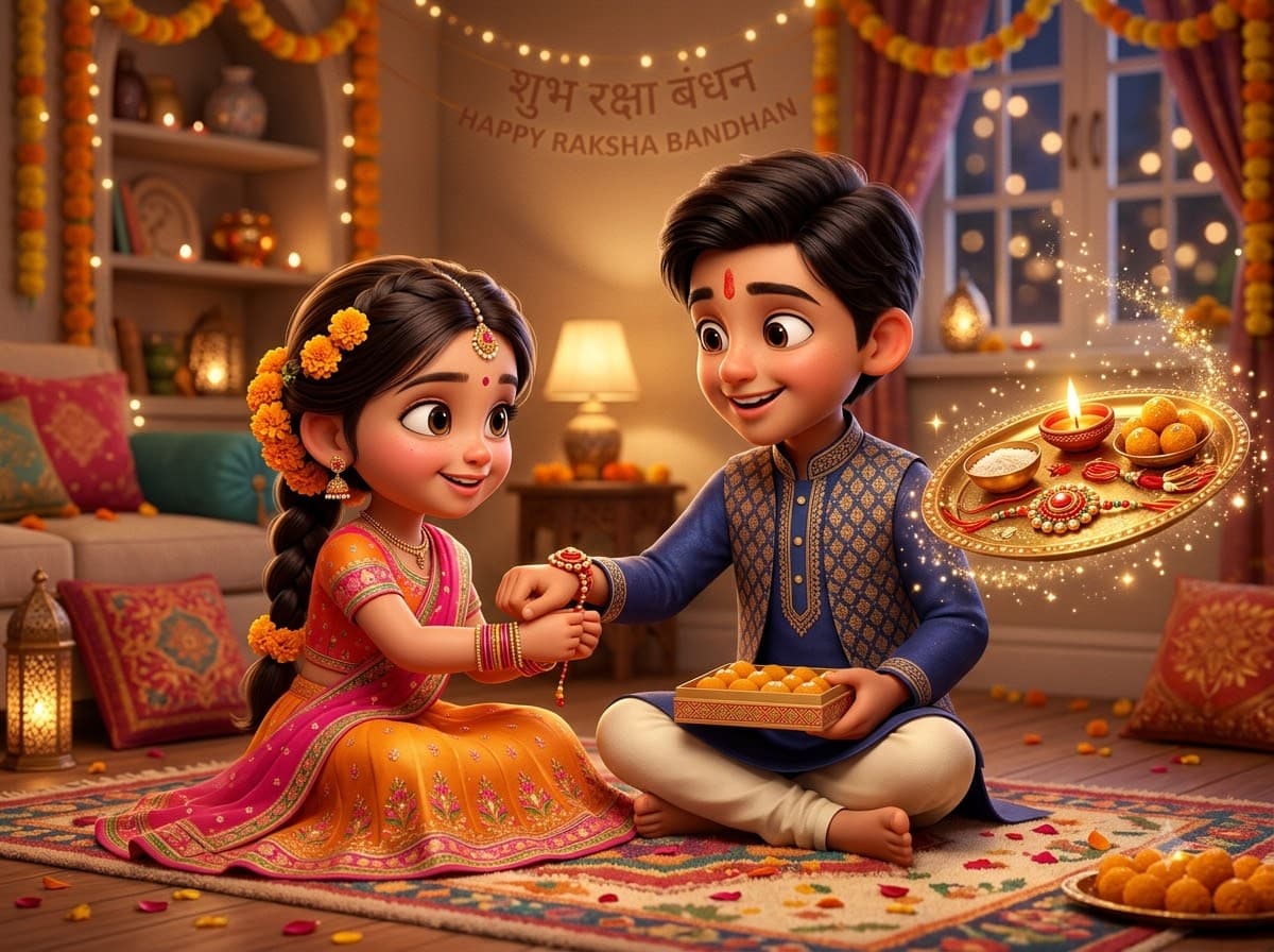 Rakhi 3D Cartoon Siblings
