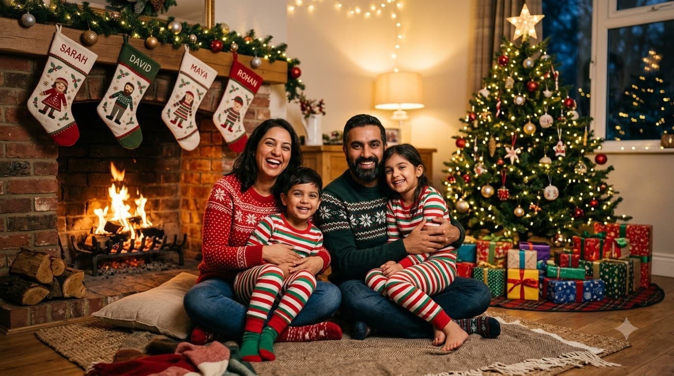 Santa Family Fireplace Photo