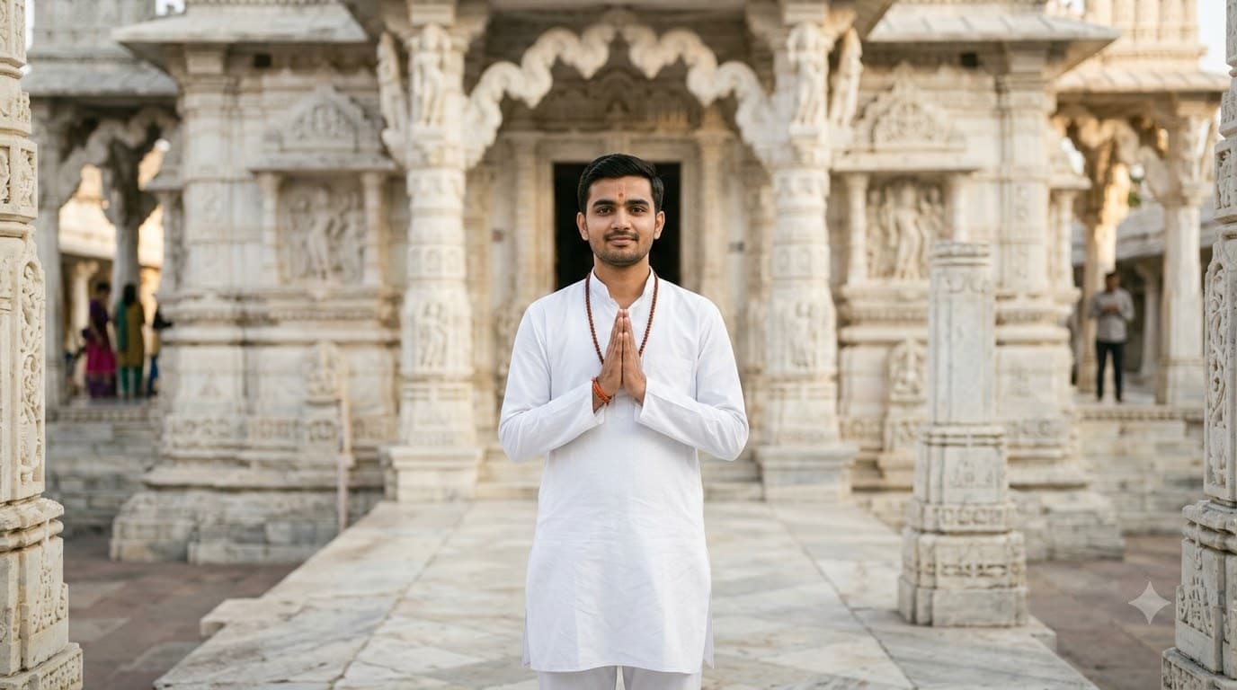 Jain Temple White Attire Portrait — sample result 2